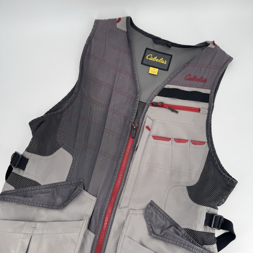 Cabelas New Era Hunting Shooting Vest Mens Medium Gray Full Zip Mesh Outdoors